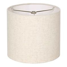 a white lamp shade with a silver metal handle