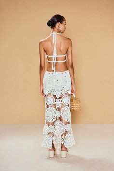 Lace Crochet Fitted Maxi Dress, Fitted Lace Crochet Maxi Dress, Lace Crochet Maxi Length Dress, Fitted Crochet Maxi Dress With Crochet Trim, Maxi Length Crochet Lace Dress, White Fitted Maxi Dress With Crochet Trim, White Bohemian Crochet Maxi Dress, Crochet Gown, Boheme Chic