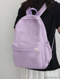 BagForLove - Adjustable Strap Preppy Medium Classic Backpack in Solid Color Trendy Purple Softback Backpack, Casual Purple Backpack For Students, Casual Large Capacity Purple Backpack, Casual Purple Student Backpack, Casual Purple Backpack For Daily Use, Purple Nylon Student Backpack, Casual Purple Bags For Back To School, Casual Purple Backpack For School, Casual Purple School Backpack