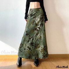 Olivia Mark - Vintage Forest Retro Leaf Print Irregular Panel Design High Waist Midi Skirt Midi Skirt Y2k, Preppy Fabric, Midi Skirt Pattern, Vintage Flower Prints, Ankle Length Skirt, Vintage Preppy, Skirt Y2k, Skirts Midi High Waisted, Retro Mode