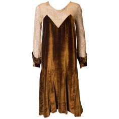 Vintage 1920s Silk Velvet and Lace Dress 1920s Clothes, Floral Print Gowns