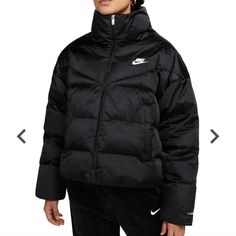 Nwt Women's Nike Therma-Fit Black Puffer Jacket. Synthetic Fill. It Has 2 Front Zip Pockets, Wind Cuffs, Inside Straps To Carry The Jacket. Style Is Loose Fit. Approx Pit To Pit Xl: 28" Xxl: 30" Approx Length From Top Of Front Shoulder (Next To Collar) To Hem Xl: 25" Xxl: 26" Note: Pic Of Silver Jacket Is Just To Show What The Back Looks Like. This Listing Is For Black Jacket. Nike Nylon Puffer Jacket For Fall, Nike Down Outerwear For Fall, Nike Down Puffer Jacket For Fall, Nike Streetwear Puffer Jacket, Nike Black Winter Puffer Jacket, Nike Black Puffer Jacket For Fall, Nike Functional Puffer Jacket For Fall, Functional Nike Puffer Jacket For Fall, Nike Functional Fall Puffer Jacket