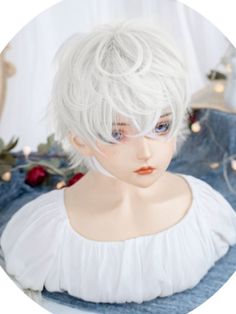 This price is for a wig only, others are not included.   	 		 			Size 			Free Size 		 		 			Hair Length 			31 Curly Boy, White Wig, Style Wig, Wig Short, Hair Length, White Short, White Hair, Synthetic Fiber, Short Curly