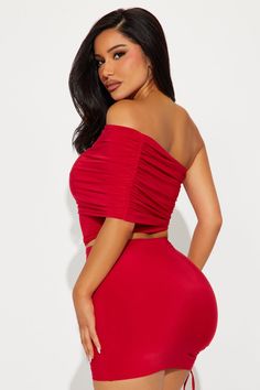 Available In Red. Skirt Set One Shoulder Top Fold Over Sleeve Ruched Side Detail Mini Skirt Elastic Waistband Ruched Side Stretch 95% Polyester 5% Spandex Imported | Katja One Shoulder Ruched Skirt Set in Red size XL by Fashion Nova Red Skirt Set, Ruched Skirt, Red Skirt, One Shoulder Top, One Shoulder Tops, Red Fashion, Fold Over, Matching Sets, Fashion Nova