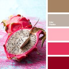 a dragon fruit on a table with color swatches