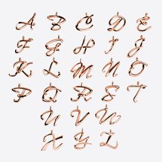 the alphabet is made up of different types of letters and numbers, all in rose gold