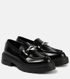 Marlow Diamond leather loafers in black - Jimmy Choo | Mytheresa Jimmy Choo Flats, Fitness Gear, Loafers Style, Jimmy Choo Shoes, Leather Loafers, Shoe Box, Loafer Shoes, Flat Shoes Women, Jimmy Choo