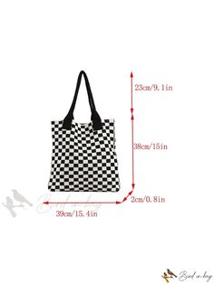 Bird in Bag - Plaid Shoulder Tote Bag with Casual Style for Women Casual Rectangular Canvas Shopping Bag, Trendy Square Canvas Bag For Daily Use, Trendy Rectangular Canvas Bag For Errands, Casual Rectangular Canvas Bag For Errands, Casual Square Canvas Bag For Errands, Retro Black Shoulder Bag For Summer, Square Shoulder Bag For Summer Errands, Crochet Bags, Shoulder Tote Bag