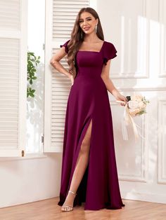 Satin Hoco Dress, Stevie Dress, Plum Bridesmaid Dresses, Short Sleeves Dress, Stretch Satin Dress, Wedding Veils Lace, Dusty Rose Dress, Burgundy Bridesmaid Dresses