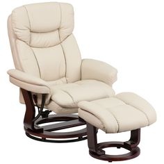 the reclining chair and ottoman are both white