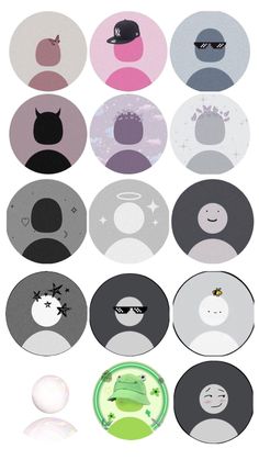 an assortment of different colored circles with faces on them, all in black and white