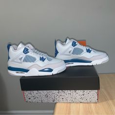 Air Jordan 4 Retro Military Blue Gs Shoes Grade School Size 5y , Which Equates To A Women’s Size 6.5 Grade School Size 6y , Which Equates To A Women’s Size 7.5 Grade School Size 6.5y , Which Equates To A Women’s Size 8 New With The Original Box . Blue Retro 4 Jordans, Casual Air Jordan 4 Low-top Fade-resistant, Casual Air Jordan 4 Low-top With Air Cushioning, Sporty Air Jordan 4 Running Shoes With Round Toe, Custom Cushioned Sneakers For Sports, Casual Air Jordan 4 With Air Cushioning, Air Jordan 4 Cushioned For Light Sports, Air Jordan 4 For Running With Branded Insole, Casual Low-top Air Jordan 4, Fade-resistant