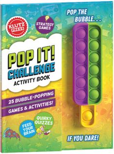 the pop it challenge activity book is in front of a box with its cover open