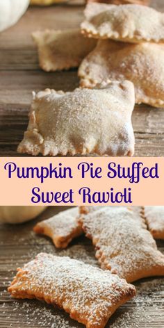 pumpkin pie stuffed sweet ravioli with powdered sugar on top and in the middle