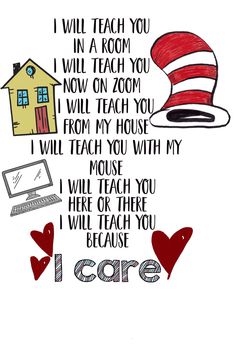 the cat in the hat is on top of a house with hearts around it and an i love you quote