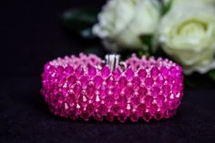 Fuchsia Bracelet, Crystal bracelet, Beaded bracelet, Sparkle bracelet, Pink Jewelry, Fuchsia jewelry, Pink jewellery, Cocktail Bracelet Pink Crystal Bracelet With Rhinestones, Pink Rhinestone Beaded Bracelet As Gift, Handmade Pink Crystal Bracelet For Wedding, Pink Crystal Bracelets For Party, Fuchsia Jewelry, Pink Jewellery, Cocktail Bracelet, Sparkle Bracelet, Bracelet Crystal