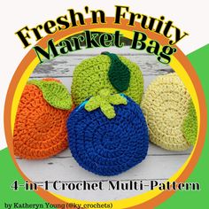 four crochet pumpkins with leaves on them are featured in the front cover of this book