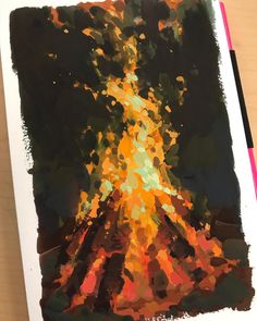 a drawing of a fire in the sky