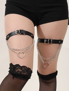 Black Casual   PU Leather Heart  Embellished   Women Accessories Cute Harness Outfit, Heart Garter, Heart Belt, Leather Garter, Leather Heart, Heart Accessories, Garter Belts, Leather Harness, Belt Accessories