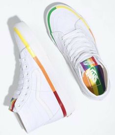 NIB VANS SK8-HI TAPERED RAINBOW FOXING & WHITE SKATE SHOES US 5/EUR 34.5. new with box size womens us 5 / eur 34.5 Vans Rainbow, Rainbow Shoes, Vans Sk8 Hi, White Rainbow, Sk8 Hi, School Shoes, Vans Sk8, Fitted Silhouette, Skate Shoes