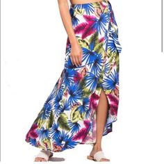 L*Space Whitney Wrap Skirt Cover Up Size Small New! No Tags!! Beachwear Floral Print Skirt For Day Out, Beachwear Skirt With Floral Print For Day Out, Tropical Print Beach Skirt, Tropical Beach Skirt With Tropical Print, Floral Print Long Skirt For Beach, Beach Skirted Bottoms With Floral Print, Floral Print Skirted Bottoms For Beach, Multicolor Beachwear Skirt For Beach, Multicolor Beachwear Skirt For Beach Party