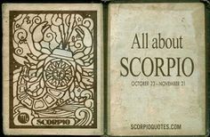 the front and back cover of an all about scorpio playing card,