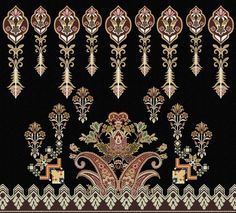 an embroidered design with gold and red colors on black background - stock photo, pattern, ornament