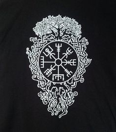 a black shirt with white designs on it