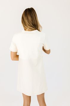 cream + oat // high neckline, eyelet detailing at waist, colored stitching model is 5'8" + wearing a small measurements are approximate + taken while laying flat small : bust 36” length 34” medium : bust 40” length 34.5” large : bust 42" length 35" more fit + fabric info : cotton, spandex // fabric has no stretch // fits true to size Large Bust, High Neckline, Small Bust, Spandex Fabric, Cotton Spandex, Stitching, Spandex, Mini Dress, Cream