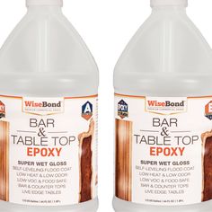 two bottles of wine bond bar and table top epoxy are shown in this image