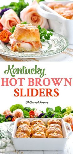 two plates with food on them and the words kentucky hot brown sliders