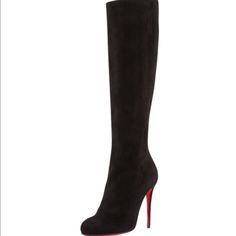 Suede Knee High Authentic Christian Louboutin Boots. Approx. 15 1/4"H Shaft With Covered Stretch Panel. 14" Circumference. 4" Covered Heel. Round Toe. Full-Length Back Zip Leather Lining And Insole. Signature Christian Louboutin Red Leather Sole. Size 39.5 Re-Soles Bottoms Earlier This Year. See Photos Formal Winter Boots With Red Sole, Elegant Heeled Boots With Red Sole For Winter, Elegant Closed-toe Knee-high Boots For Winter, Elegant Knee-high Closed Toe Boots For Winter, Luxury Suede Knee-high Boots For Formal Occasions, Luxury Suede Knee-high Boots For Formal Events, Luxury Formal Suede Knee-high Boots, Elegant High Heel Boots With Red Sole, Elegant Closed Toe Knee-high Boots For Party