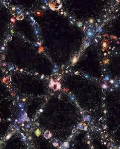 an image of many different objects in the sky with stars and planets all around them