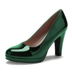 Green Dress Shoes, Dressy Shoes, Green Heels, Round Toe Pumps, Slip On Pumps, Stunning Shoes, Party Events, Chunky Block Heels, Shoe Fits