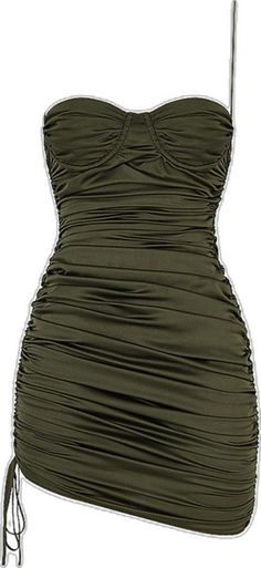 Chic Dark Green V-neck Dress, Chic Green V-neck Bodycon Dress, Elegant Green Strapless Bodycon Dress, Chic Green Bodycon Cocktail Dress, Green Knee-length Satin Dress, Green Satin Knee-length Dress, Green Stretch Bodycon Dress For Date Night, Green Mini Dress For Formal Occasions, Chic Green Bodycon Evening Dress