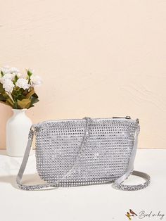 BirdinBag - Chic Square Bag with Rhinestone Chain Decoration Trendy Bags With Rhinestones For Events, Glamorous Crossbody Bag With Rhinestones, Trendy Event Bags With Rhinestones, Glamorous Rhinestone Crossbody Bag, Party Crossbody Shoulder Bag With Rhinestones, Party Rhinestone Crossbody Shoulder Bag, Silver Rhinestone Shoulder Evening Bag, Rhinestone Chain, Rhinestone Decor