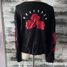 Nwt Rebellious One Brand L/S Black Top With Rose Screenprint Graphic. Rose Graphic On Both Arms And Back. Graphic On Back Says “Whatever”. From Armpit To Armpit Measures Approx 20 1/2” Laying Flat. From Shoulder To Bottom Hem Measures Approx 22 1/4”. Comes From A Smoke Free Home. Florida Shirt, Rose Graphic, Club Tops, Waffle Knit Top, Graphic Top, Trendy Plus Size, Grey Long Sleeve, Black Top, Print Tops