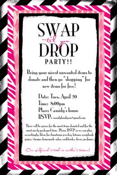 a pink and black striped frame with the words swap it up party on it