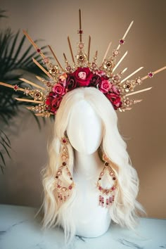 Flower Halo Sun Jewellery Moon Child Halo Headpiece Halo | Etsy Australia Luxury Handmade Traditional Headpieces, Costume Fleur, Flower Halo Headband, Crown Goddess, Fantasy Accessories, Red Flower Crown, Flowers Crown, Goddess Crown, Headpiece Diy