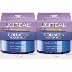 Collagen Face Moisturizer by L’Oreal Paris Skin Care I Day and Night Cream I Anti-Aging Face Cream to Smooth Wrinkles I Non-Greasy I 2 count 1.7 Ounce (Pack of 2) (Packaging may vary) DESCRIPTION: MOISTURIZER FOR FACE: Collagen Moisture Filler face moisturizer provides skin with a daily dose of intense hydration that helps to fill in the appearance of lines and wrinkles and helps restore moisture for smoother, pumper skin DAY AND NIGHT CREAM: this lightweight, non greasy moisturizer delivers hyd Collagen Moisturizer, Face Fillers, Best Night Cream, Anti Aging Night Cream, Anti Aging Face Cream, Anti Aging Face, Beauty Cream, Facial Moisturizers, Moisturizer With Spf