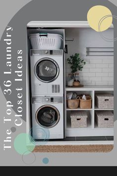 a washer and dryer sitting inside of a cabinet