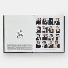 an open book with pictures of people in suits and ties on the page, which reads be kind of the lens