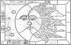 the sun and moon are depicted in this stained glass window design, which is part of an art project