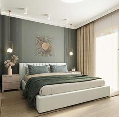 a bedroom with a large bed and two nightstands