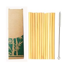 several bamboo straws and a paper box