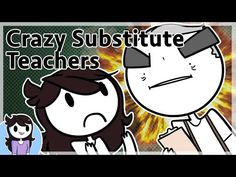 an animated image of two people with the caption crazy subtitue teachers