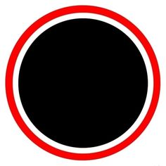 a black and red circle with white border