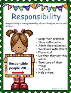 a poster with the words responsible and responsible to help children learn how to respond their feelings