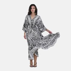 Buy Tamsy Neutral Zebra Mixed Print Elastic Waist Maxi Dress - One Size Fits Most at ShopLC. Bold Aesthetic, Maxi Dress For Women, Printed Dress, Mixing Prints, Dress For Women, V Neck Dress, Dress First, 21st Century, Timeless Style