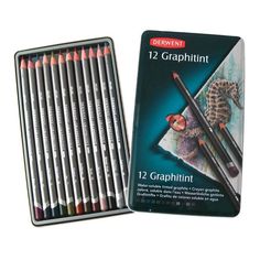 12 graphite pencils in tin with box